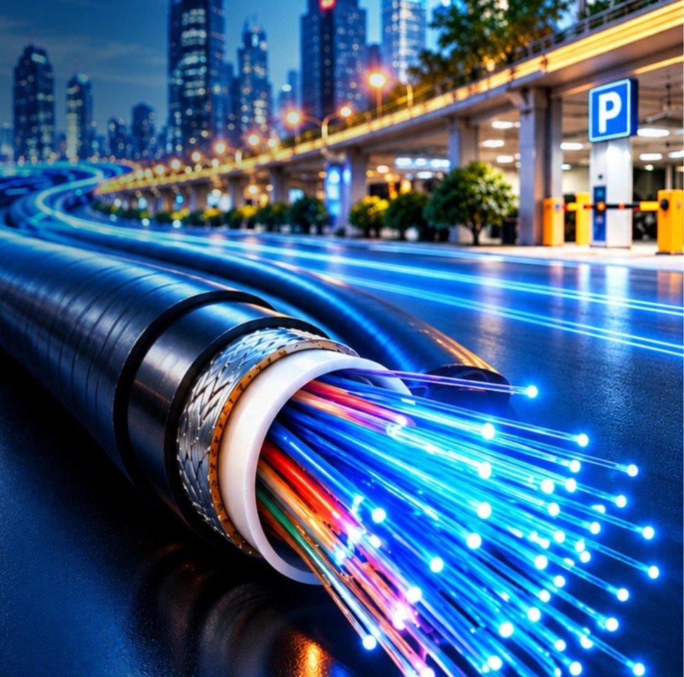 Fiber optic infrastructure connecting a modern smart city